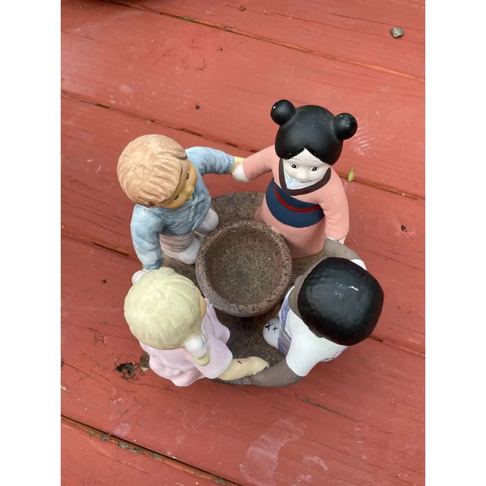 Vintage Multicultural Children Holding Hands Candle Holder Friendship Figurine